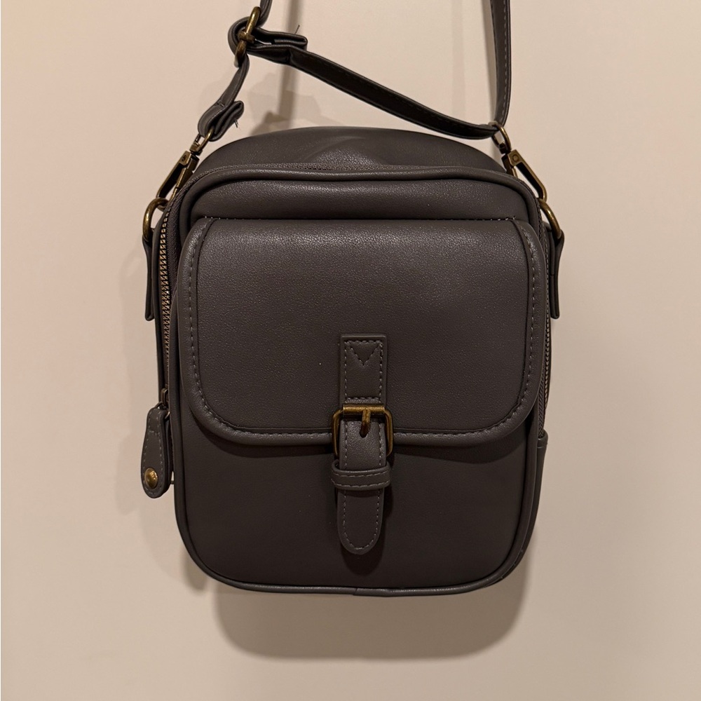 Gray Leather Camera Bag